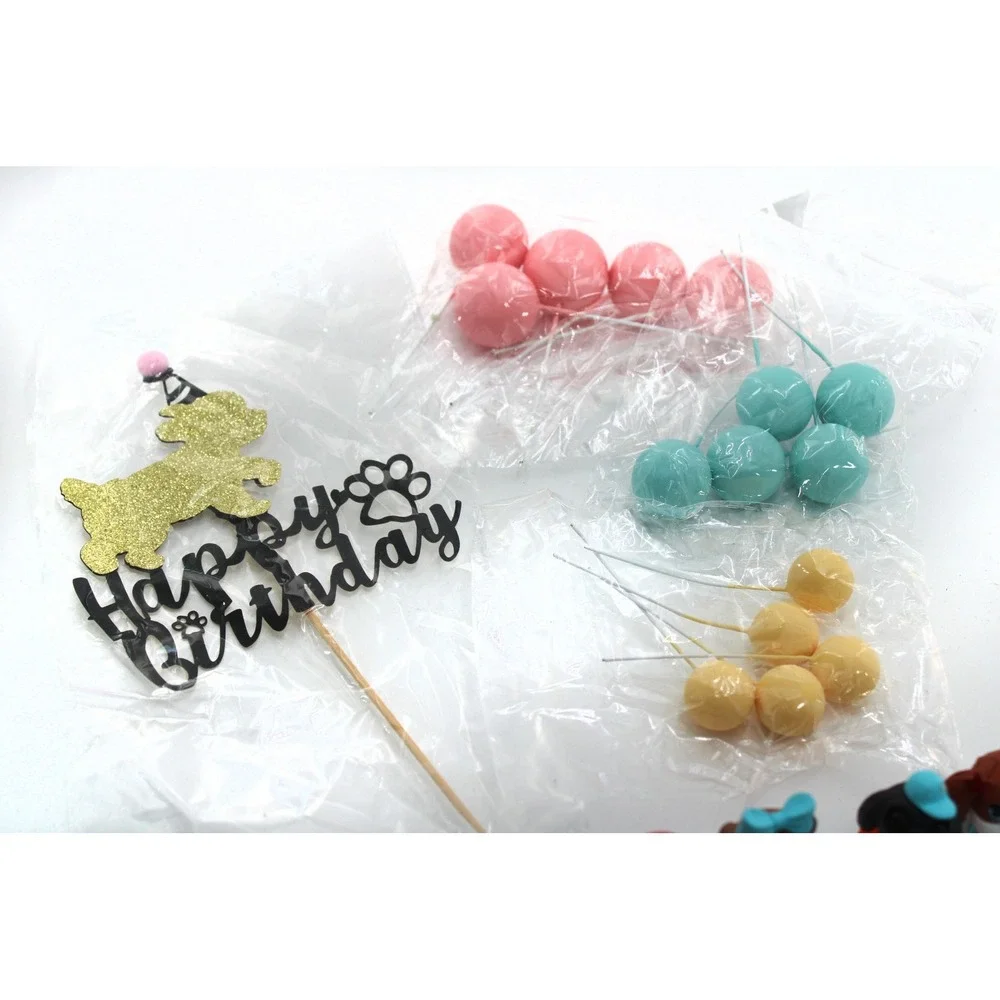 Dog Birthday Cake Topper Set Puppy Figures Balloons Paw Prints Bones 26pc Kit